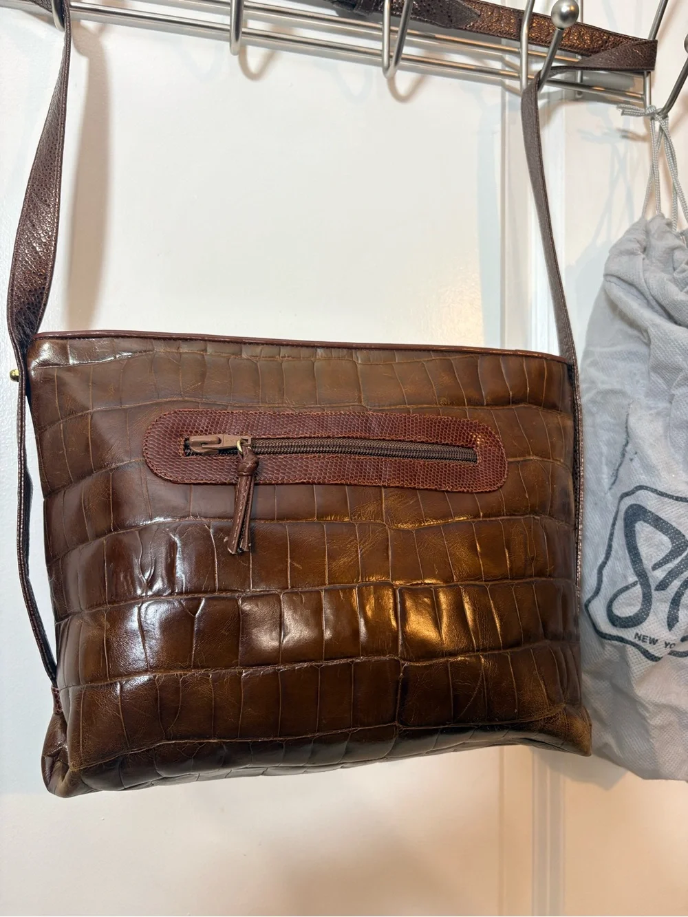 Vintage 80s Sharif Patchwork Leather Shoulder Bag Croc Snake Spiral
